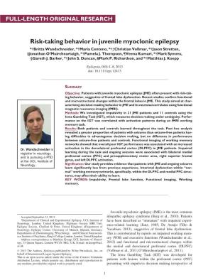 Risktaking Behavior in Juvenile Myoclonic Epilepsy