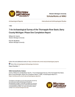 7-An Archaeological Survey of the Thornapple River Basin, Barry County Michigan: Phase One Completion Report
