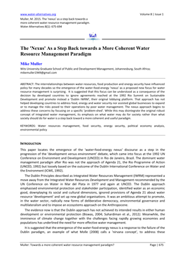 The 'Nexus' As a Step Back Towards a More Coherent Water Resource Management Paradigm