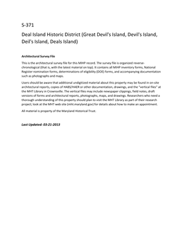 S-371 Deal Island Historic District (Great Devil's Island, Devil's Island, Deil's Island, Deals Island)
