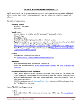 Technical Notes/System Requirements FY19