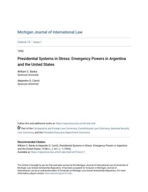 Presidential Systems in Stress: Emergency Powers in Argentina and the United States