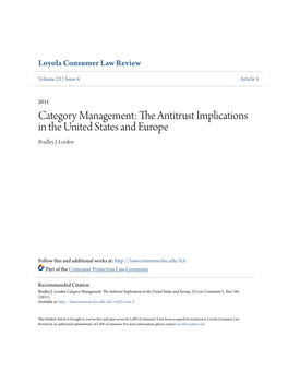 Category Management: the Antitrust Implications in the United States and Europe Bradley J