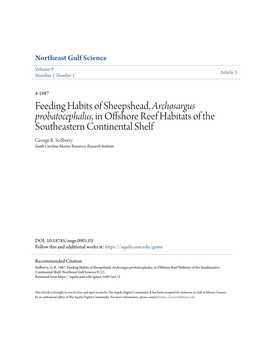 Feeding Habits of Sheepshead, Archosargus Probatocephalus, in Offshore Reef Habitats of the Southeastern Continental Shelf George R