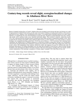 Century-Long Records Reveal Slight, Ecoregion-Localized Changes in Athabasca River Flows