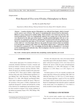First Record of Ulva Torta(Ulvales, Chlorophyta)