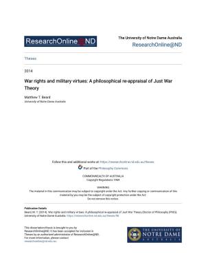 War Rights and Military Virtues: a Philosophical Re-Appraisal of Just War Theory