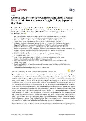 Genetic and Phenotypic Characterization of a Rabies Virus Strain Isolated from a Dog in Tokyo, Japan in the 1940S