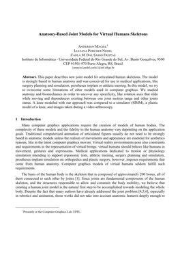 Anatomy-Based Joint Models for Virtual Humans Skeletons