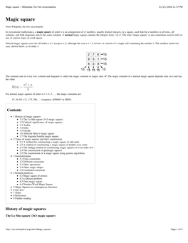 Magic Square - Wikipedia, the Free Encyclopedia 01/25/2008 11:57 PM