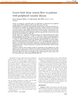 Lower Limb Deep Venous Flow in Patients with Peripheral Vascular Disease