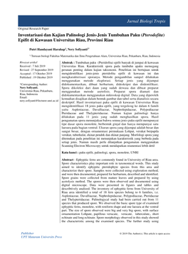 Jurnal Biologi Tropis Inventarisasi Dan Kajian Palinologi Jenis