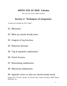 Calculus Section 2: Techniques of Integration. S1: Motivation S2