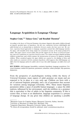 Language Acquisition Is Language Change