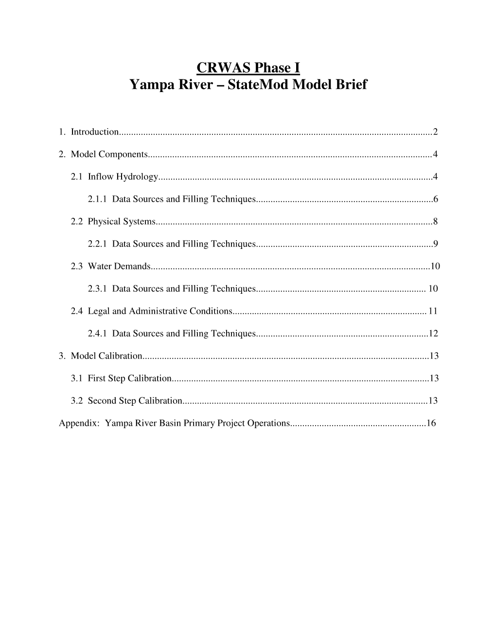 CRWAS Phase I Yampa River – Statemod Model Brief