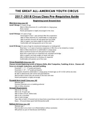 2009-2010 Circus Classes Pre-Requisites