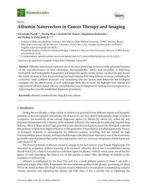 Albumin Nanovectors in Cancer Therapy and Imaging
