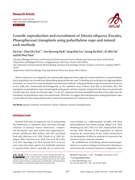 Growth, Reproduction and Recruitment of Silvetia Siliquosa (Fucales, Phaeophyceae) Transplants Using Polyethylene Rope and Natural Rock Methods