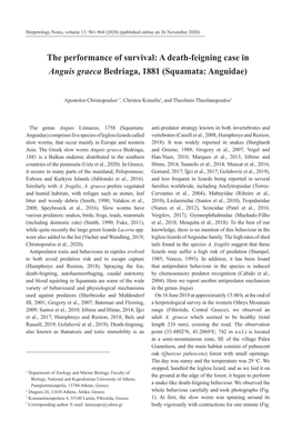 The Performance of Survival: a Death-Feigning Case in Anguis Graeca Bedriaga, 1881 (Squamata: Anguidae)