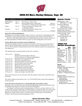 2003-04 Men's Hockey Release, Sept. 29