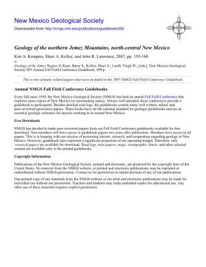 Geology of the Northern Jemez Mountains, North-Central New Mexico Kirt A