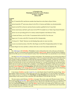 1 a Chronicle of the Philadelphia Section PGA and Its Members By