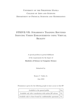 STRIVE-VR: Strabismus Training Routines Inducing Vision Enhancements Using Virtual Reality