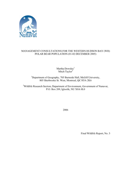 Management Consultations for the Western Hudson Bay (Wh) Polar Bear Population (01-02 December 2005)