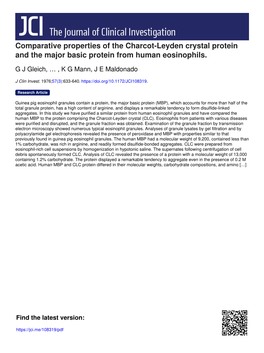Comparative Properties of the Charcot-Leyden Crystal Protein and the Major Basic Protein from Human Eosinophils