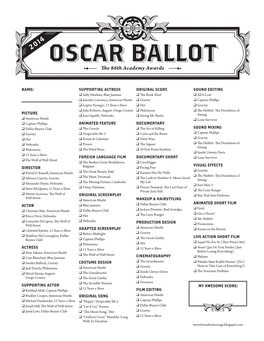 OSCAR BALLOT E 86Th Academy Awards