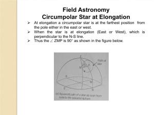 Field Astronomy Circumpolar Star at Elongation ➢ at Elongation a Circumpolar Star Is at the Farthest Position from the Pole Either in the East Or West