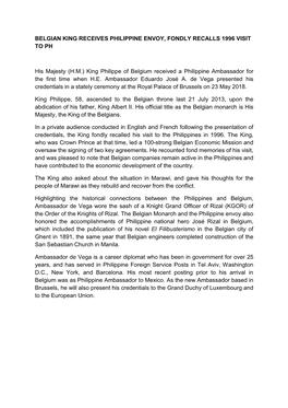 King Philippe of Belgium Received a Philippine Ambassador for the First Time When H.E