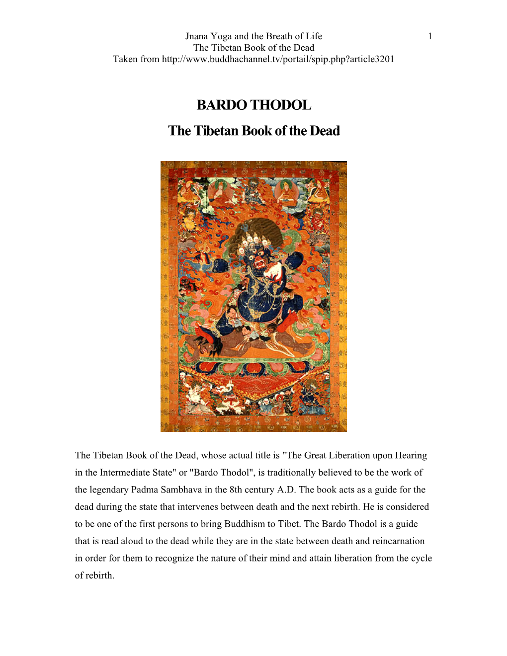 BARDO THODOL the Tibetan Book of the Dead