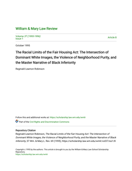 The Racial Limits of the Fair Housing