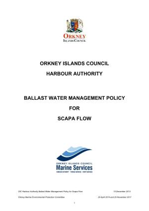 Ballast Water Management Policy for Scapa Flow 29 November 2017