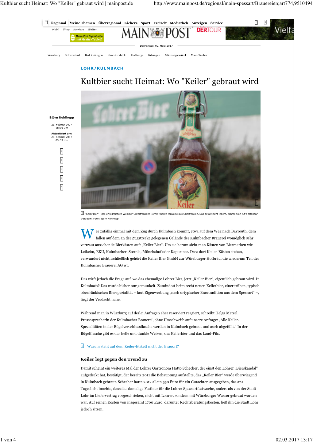 Kultbier Sucht Heimat: Wo "Keiler" Gebraut Wird | Mainpost.De