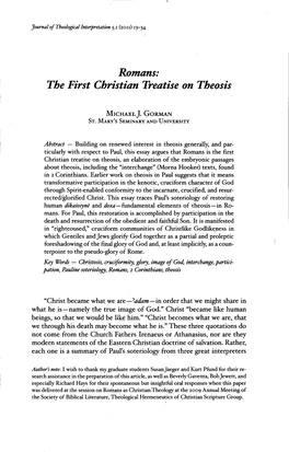 Romans: the First Christian Treatise on Theosis