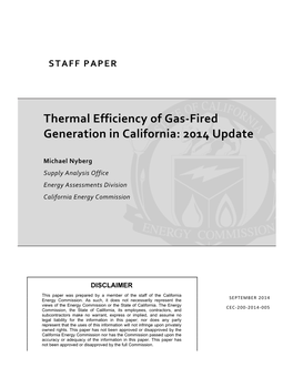 Thermal Efficiency of Gas‐Fired Generation in California: 2014 Update