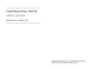 Coach House Press, 1965-96 OPEN LETTER