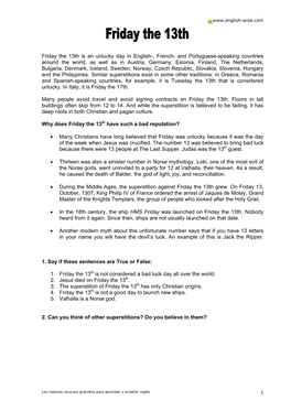 Friday the 13Th Is an Unlucky Day in English-, French