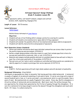 Astrospud Spacesuit Design Challenge Grade 5 Academic Lesson #6