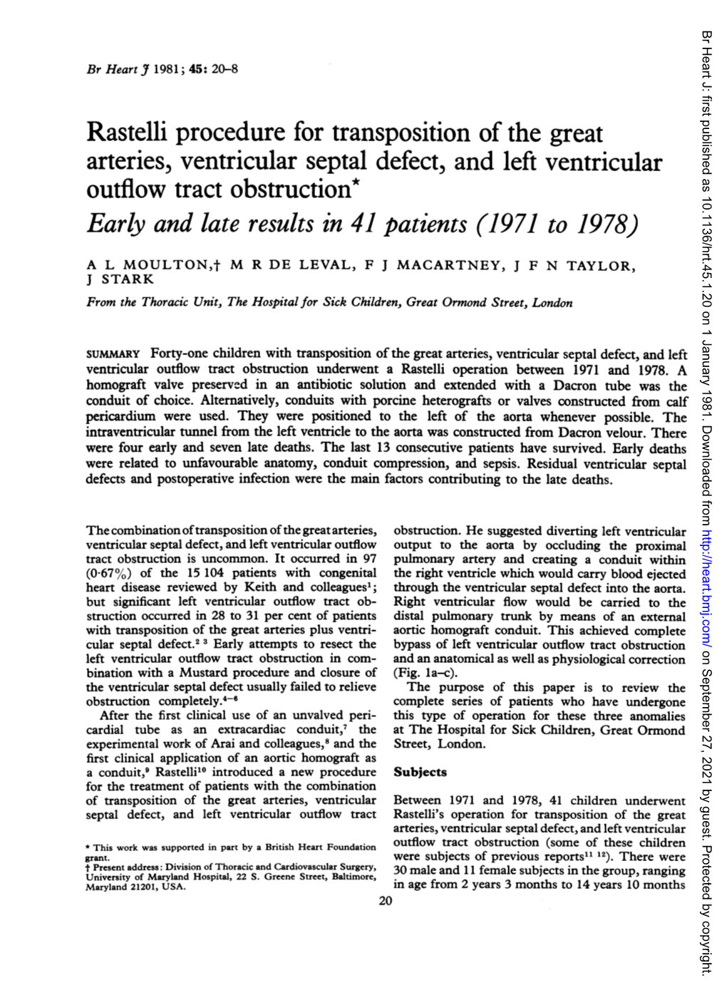 Rastelli Procedure for Transposition of the Great Arteries, Ventricular ...