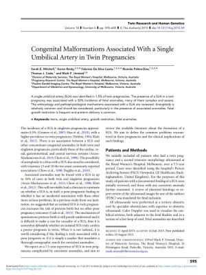 Congenital Malformations Associated with a Single Umbilical Artery in Twin Pregnancies