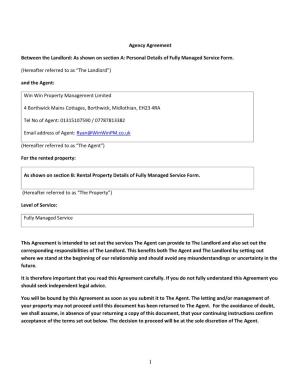 Agency Agreement Between the Landlord: As Shown on Section A