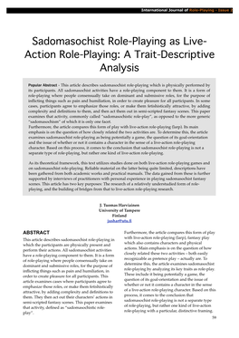 Sadomasochist Role-Playing As Live- Action Role-Playing: a Trait-Descriptive Analysis