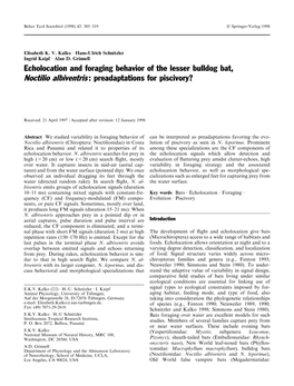 Echolocation and Foraging Behavior of the Lesser Bulldog Bat, Noctilio Albiventris : Preadaptations for Piscivory?