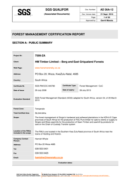 Sgs Qualifor Forest Management Certification Report