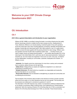 CDP Climate Change Questionnaire 2021 Wednesday, July 28, 2021