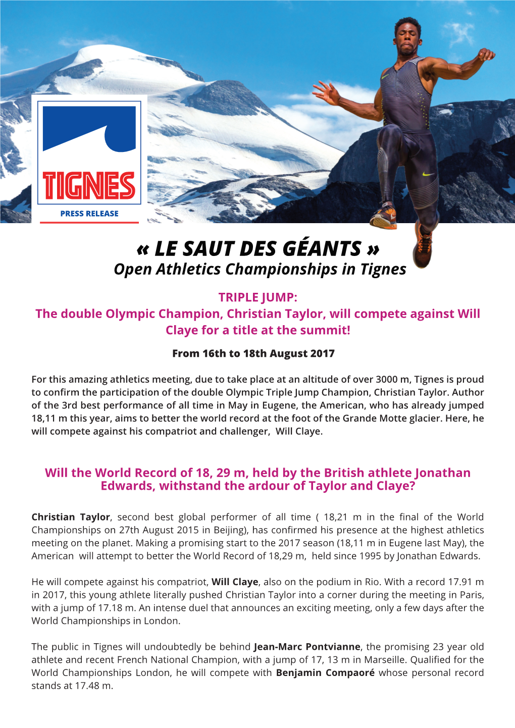 « LE SAUT DES GÉANTS » Open Athletics Championships in Tignes