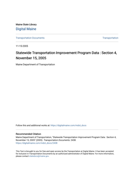 Statewide Transportation Improvement Program Data : Section 4, November 15, 2005